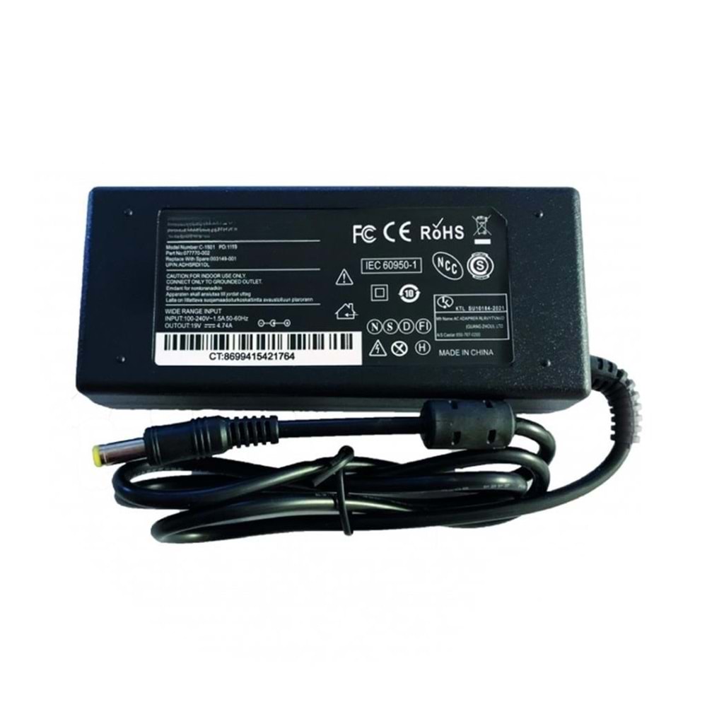 PdaTeknoloji 19V 4.74A Acer Notebook Şarj Adaptörü C-1501 - Siyah