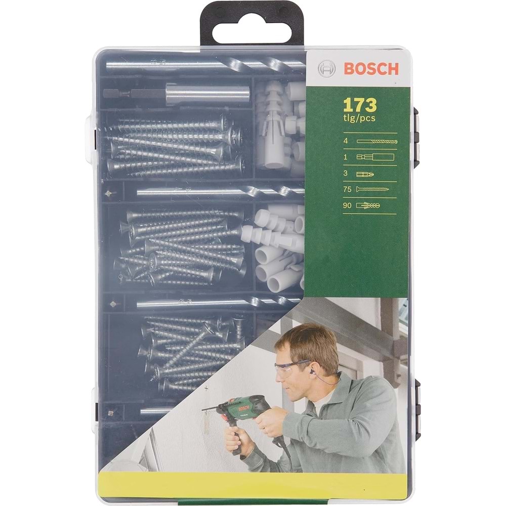 Bosch 173 Parça Aksesuar & Sabitleme Seti, Matkap ucu, Vidalama ucu, Vida, Dübel - 2607019511