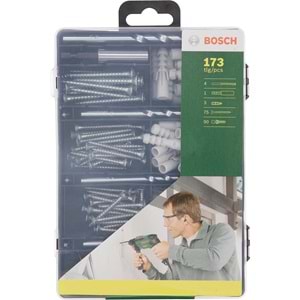 Bosch 173 Parça Aksesuar & Sabitleme Seti, Matkap ucu, Vidalama ucu, Vida, Dübel - 2607019511