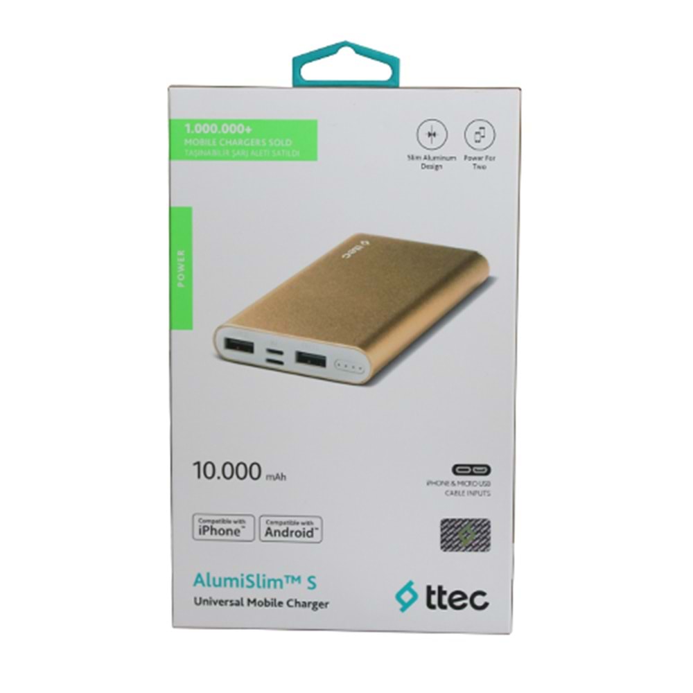 TTEC AlumiSlim S Harici Powerbank Şarj Cihazı 10000mAh Altın - 2BB150A