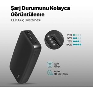 Ttec ChargeUp 20.000 mAh Taşınabilir Hızlı Şarj Aleti/Powerbank Siyah 2BB210S