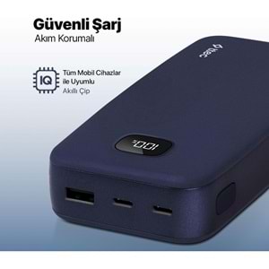 Ttec ChargeUp LCD 20.000 mAh Taşınabilir Hızlı Şarj Aleti/Powerbank Lacivert 2BB211L