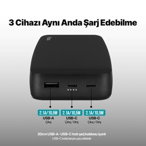 TTEC ChargeUp LCD 20000 mAh Taşınabilir Hızlı Şarj Aleti/Powerbank Siyah 2BB211S