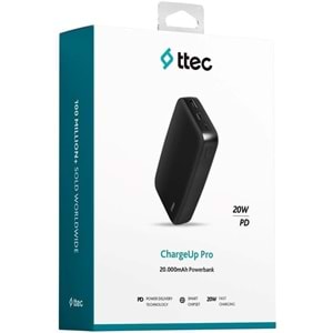 Ttec ChargeUp Pro LCD 20.000mAh PD 20W Taşınabilir Hızlı Şarj Aleti/Powerbank Siyah 2BB213S