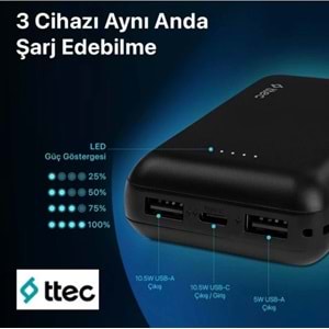 Ttec ReCharger 10.000 mAh Taşınabilir Hızlı Şarj Aleti,Powerbank