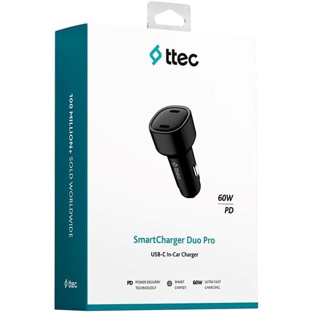 Ttec SmartCharger Duo PD 48W Araç Hızlı Şarj Aleti USB-C+USB-A Siyah 2CKP02S