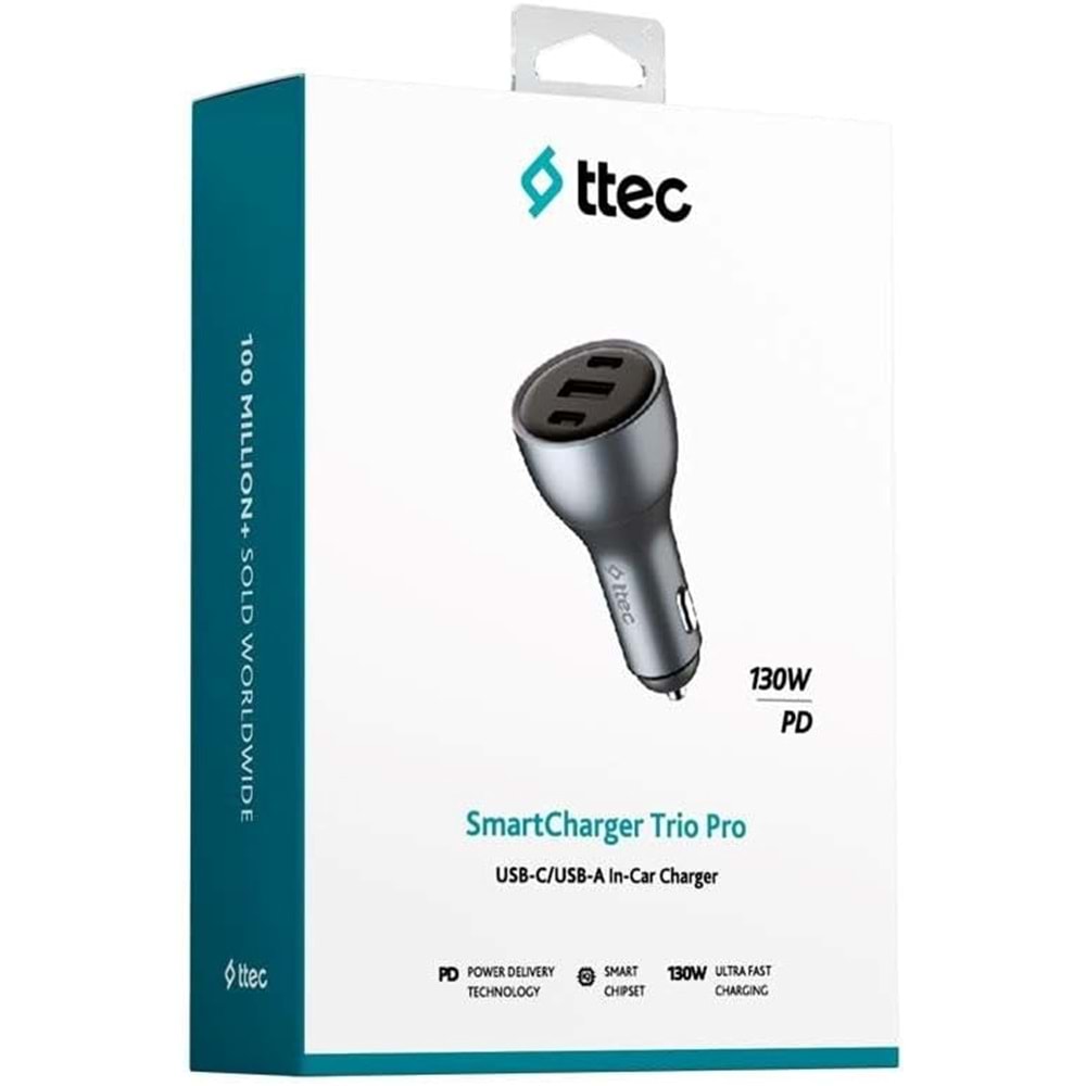 Ttec SmartCharger Trio PD 130W Araç Hızlı Şarj Aleti 2 USB-C+ 1 USB-A 2CKP05S