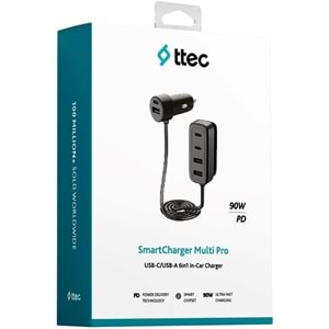 ttec SmartCharger 6sı 1 Arada PD 90W Araç Hızlı Şarj Aleti 3 USB-C+3 USB-A Siyah 2CKP06S