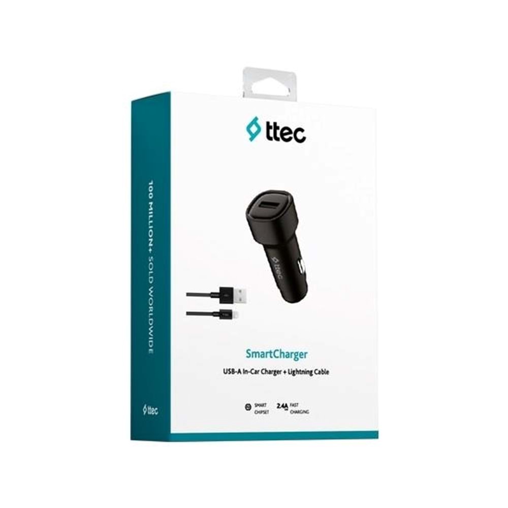 Ttec AkıllıŞarjCihazı 2.4A Araç Şarj Aleti + Lightning ile Uyumlu Kablo Siyah 2CKS30LS