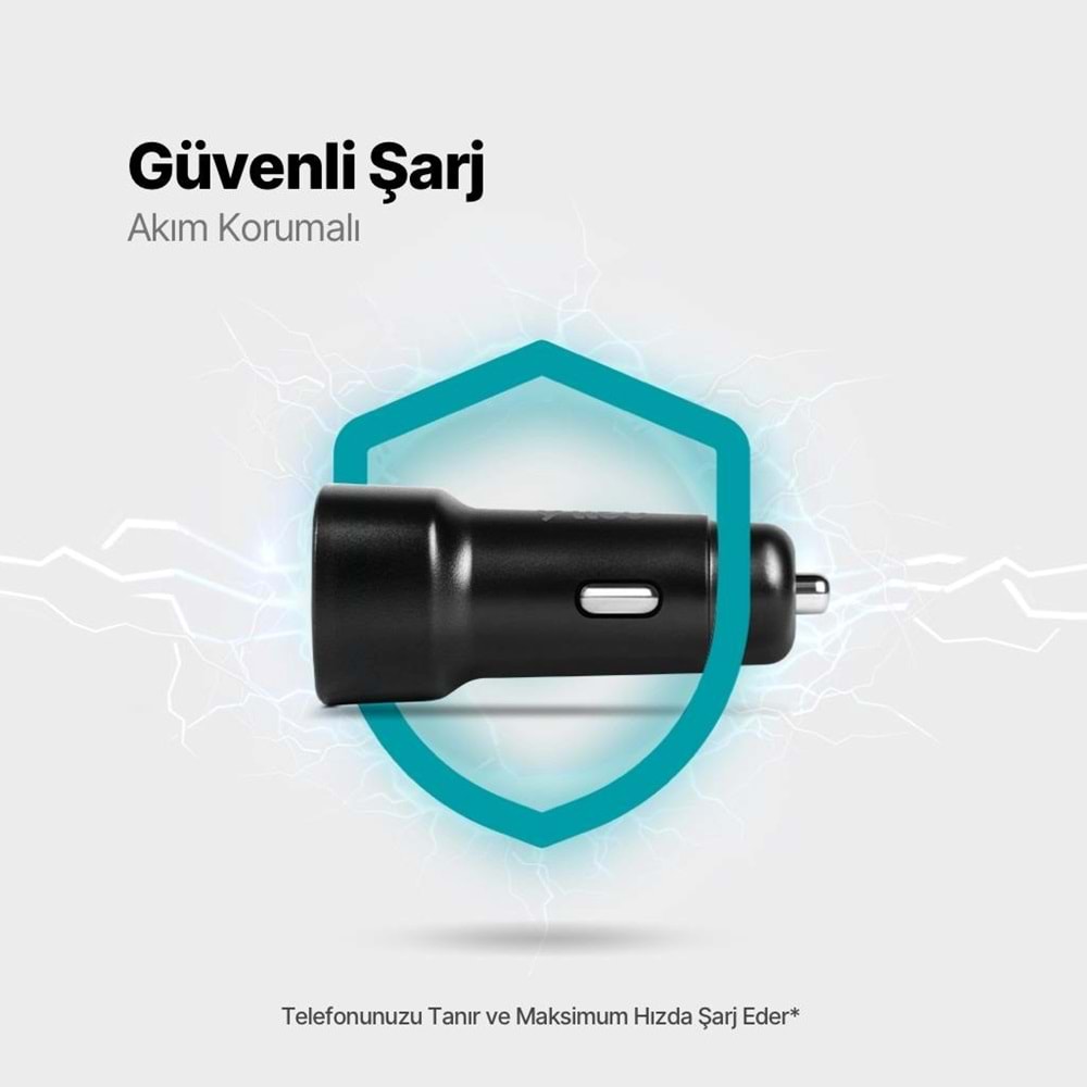 Ttec AkıllıŞarjCihazı Çift Girişli 3.1A Araç Şarj Aleti USB-C+USB-A (15.5W) (KABLOSUZDUR) - 2CKS35S