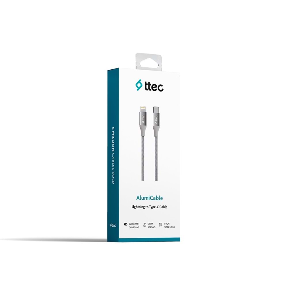 Ttec AlumiCable Type-c Lightning Hızlı Şarj Kablosu 150cm 2DK41UG Uzay Grisi