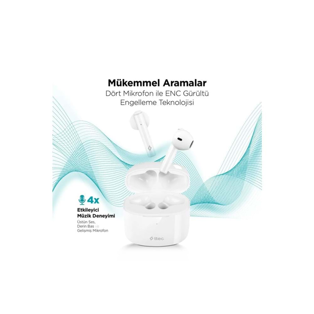 Ttec Airbeat Lite 2 Kablosuz Tws Bluetooth Kulaklık Beyaz 2KM137B