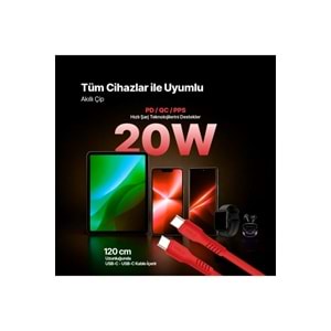 Ttec Special COLLECTION SmartCharger Pro GAN 20W PD Seyahat Hızlı Şarj Aleti + USB-C - USB-C 3A Kablo 1.2m Neon Kırmızı 2SCG20CNK (3 yıl garantili)