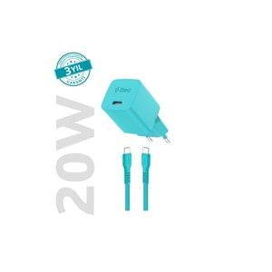 Ttec Special COLLECTION SmartCharger Pro GAN 20W PD Seyahat Hızlı Şarj Aleti + USB-C - USB-C 3A Kablo 1.2m Neon Mavi 2SCG20CNM (3 yıl garantili)