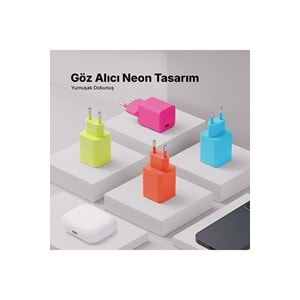 Ttec Special COLLECTION SmartCharger Pro GAN 20W PD Seyahat Hızlı Şarj Aleti + USB-C - USB-C 3A Kablo 1.2m Neon Pembe 2SCG20CNP (3 yıl garantili)