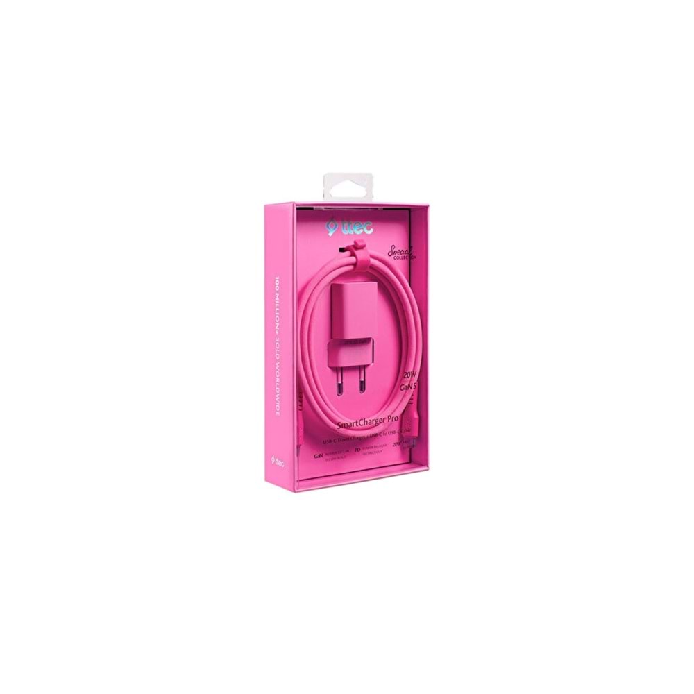 Ttec Special COLLECTION SmartCharger Pro GAN 20W PD Seyahat Hızlı Şarj Aleti + USB-C - USB-C 3A Kablo 1.2m Neon Pembe 2SCG20CNP (3 yıl garantili)