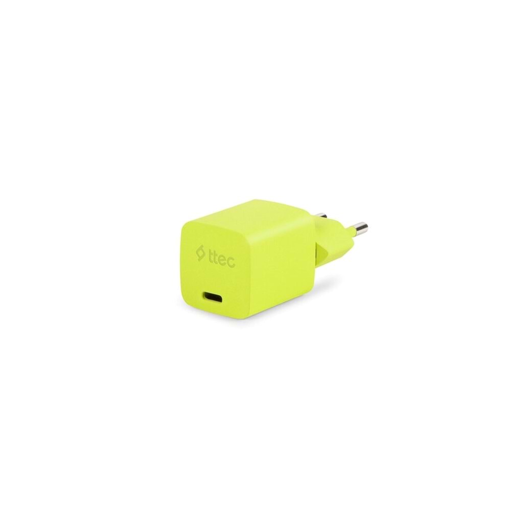 Ttec Special COLLECTION SmartCharger Pro GAN 20W PD Seyahat Hızlı Şarj Aleti + USB-C - USB-C 3A Kablo 1.2m Neon Sarı 2SCG20CNS (3 yıl garantili)