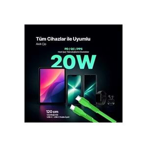 Ttec Special COLLECTION SmartCharger Pro GAN 20W PD Seyahat Hızlı Şarj Aleti + USB-C - USB-C 3A Kablo 1.2m Neon Yeşil 2SCG20CNY (3 yıl garantili)