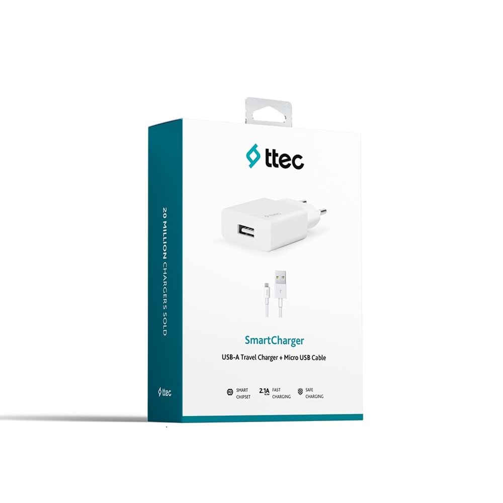 Ttec SmartCharger 2.1A Seyahat Şarj Aleti + Micro USB Kablo 2SCS20MB - Beyaz