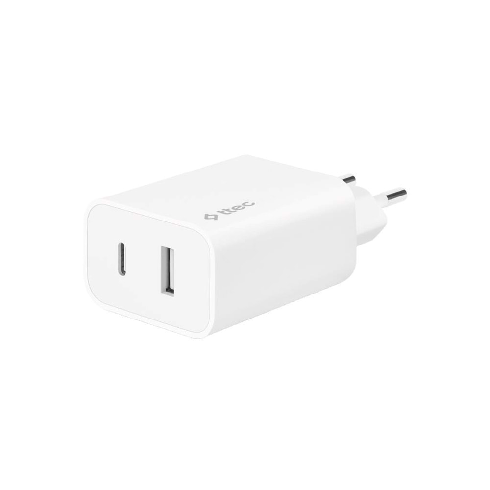 Ttec AkıllıŞarjCihazı İki Girişli USB-C+USB-A Şarj Aleti 2.4A Beyaz (KABLOSUZDUR) - 2SCS25B