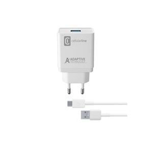 Cellularline 15W Hızlı Şarj Adaptörü + Type-C Kablo Beyaz