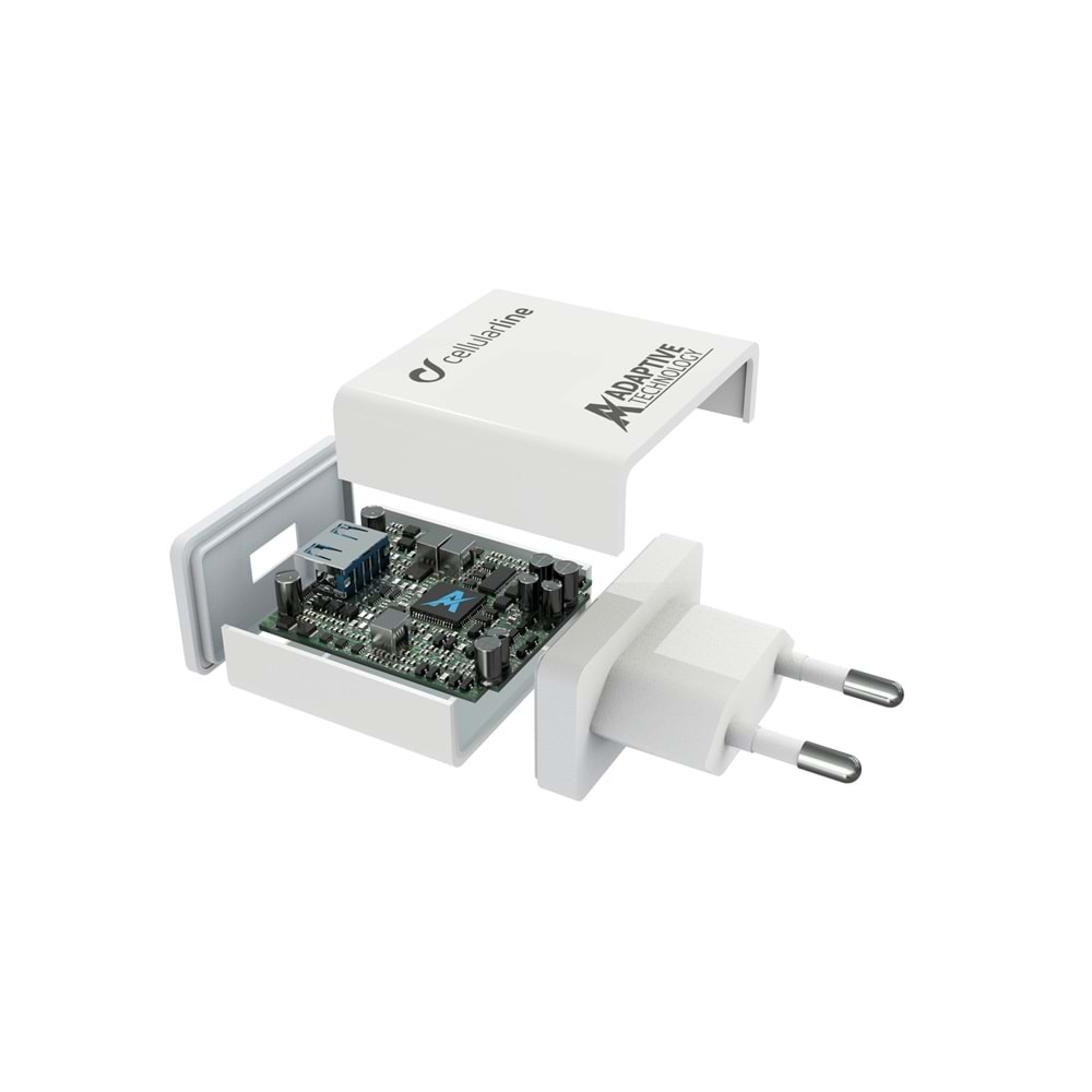 Cellularline 15W Hızlı Şarj Adaptörü + Type-C Kablo Beyaz