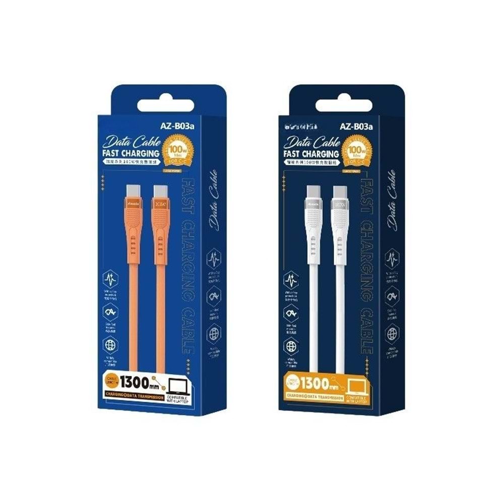 PDATeknoloji 100W Type-C to Type-C Hızlı Şarj ve Data Kablosu 1.3m Turuncu AZ-B03a