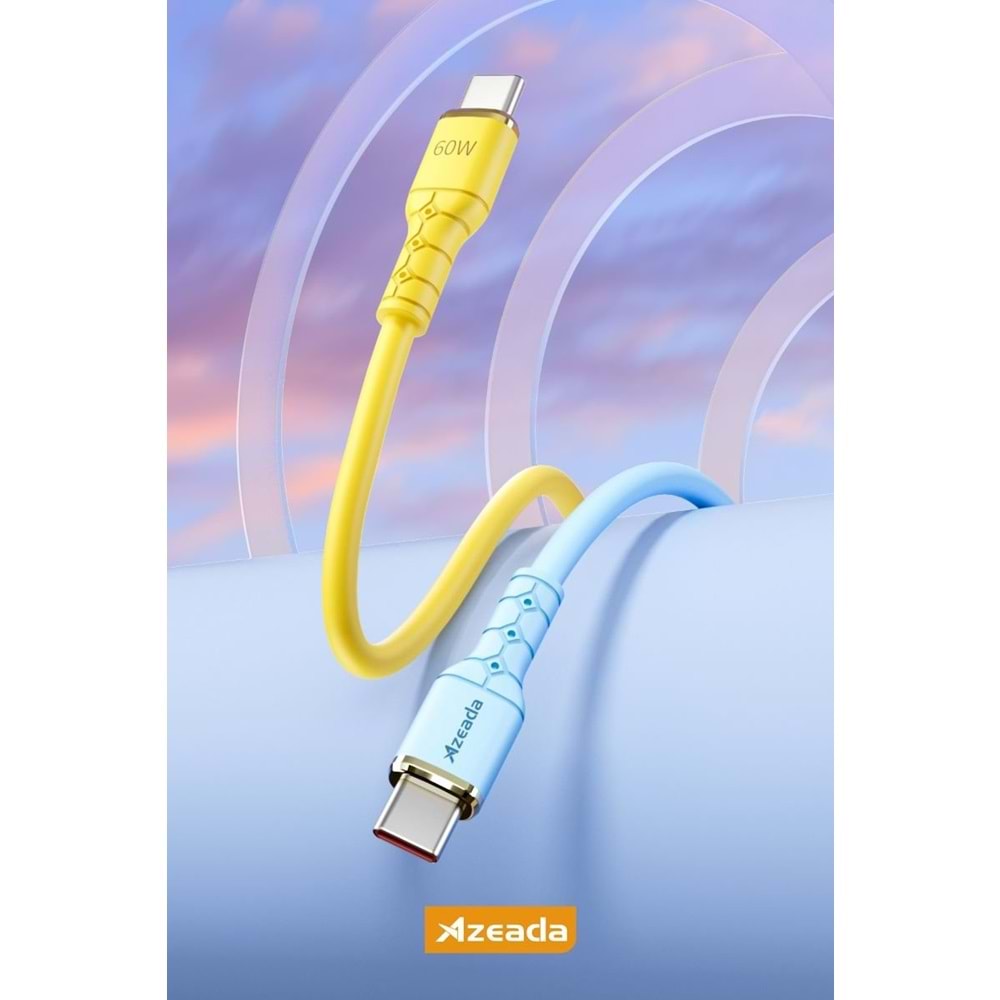 PDAteknoloji Azeada Linshion Serisi 60W Type-C to Type-C Hızlı Şarj ve Data Kablosu 1m Mavi AZ-B07AM