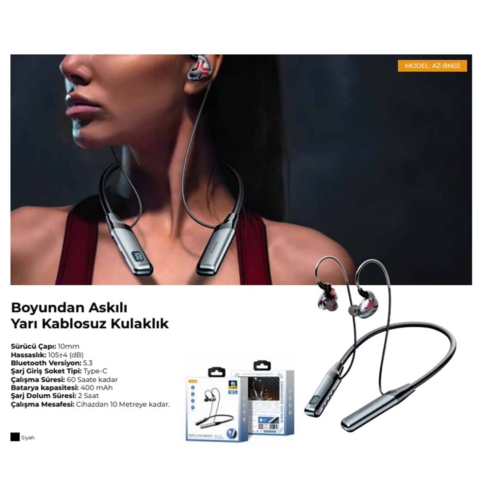 PDAteknoloji AZ-BN02 Boyun Askılı Bluetooth Kulaklık (400mah, 60 saat bekleme)