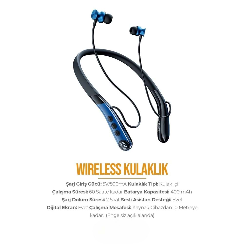 PDAteknoloji AZ-BN05 Boyun Askılı Bluetooth Kulaklık (400mah, 60 saat bekleme)
