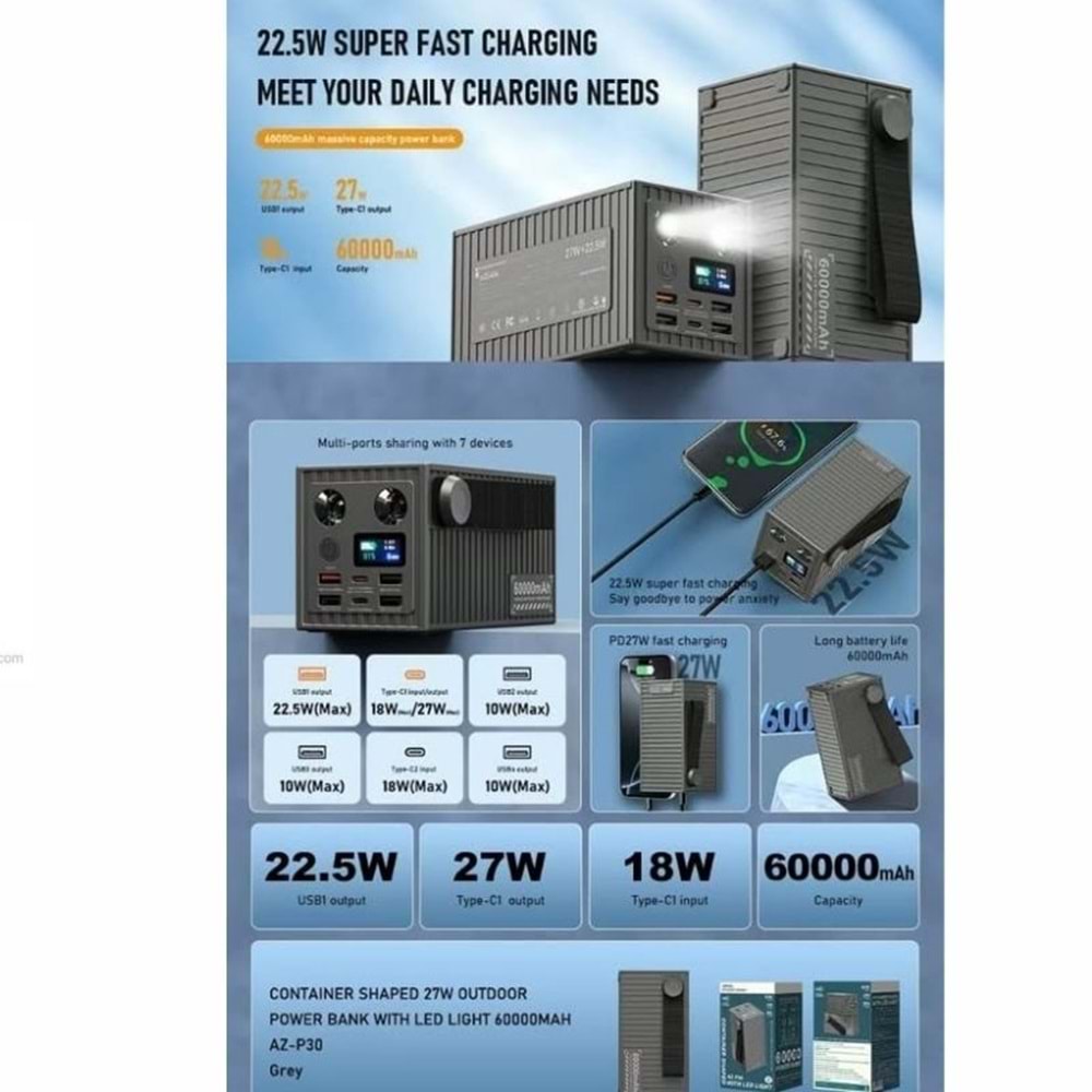 PDATeknoloji Azeada 60000mAh 27W Led Göstergeli Power Bank AZ-P30