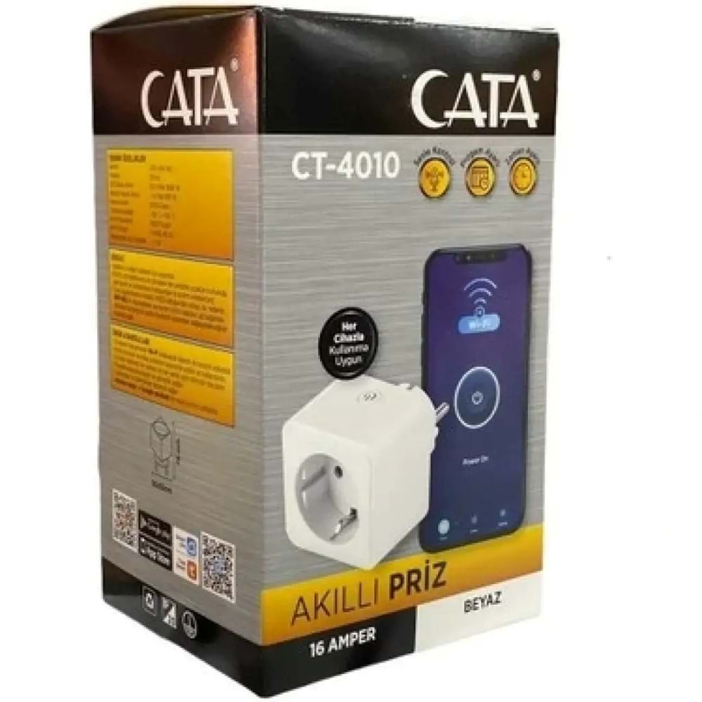 OUTLET Cata CT-4010 Wi-fi Bağlantılı Uzaktan Kumandalı Akıllı Priz 16 Amper (BU ÜRÜN OUTLETTİR)