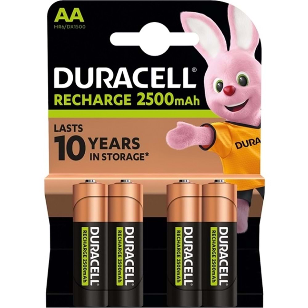 Duracell Şarj Edilebilir AA Kalem Pil (4'lü Paket), 2500 mAh NiMH, Önceden Sarj Edilmiş, Şarj Edilebilir pilimiz