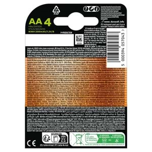 Duracell Şarj Edilebilir AA Kalem Pil (4'lü Paket), 2500 mAh NiMH, Önceden Sarj Edilmiş, Şarj Edilebilir pilimiz