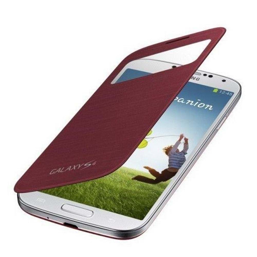 Samsung i9500 Galaxy S4 Orjinal S View Cover Kılıf - Kırmızı EF-CI950BREGWW