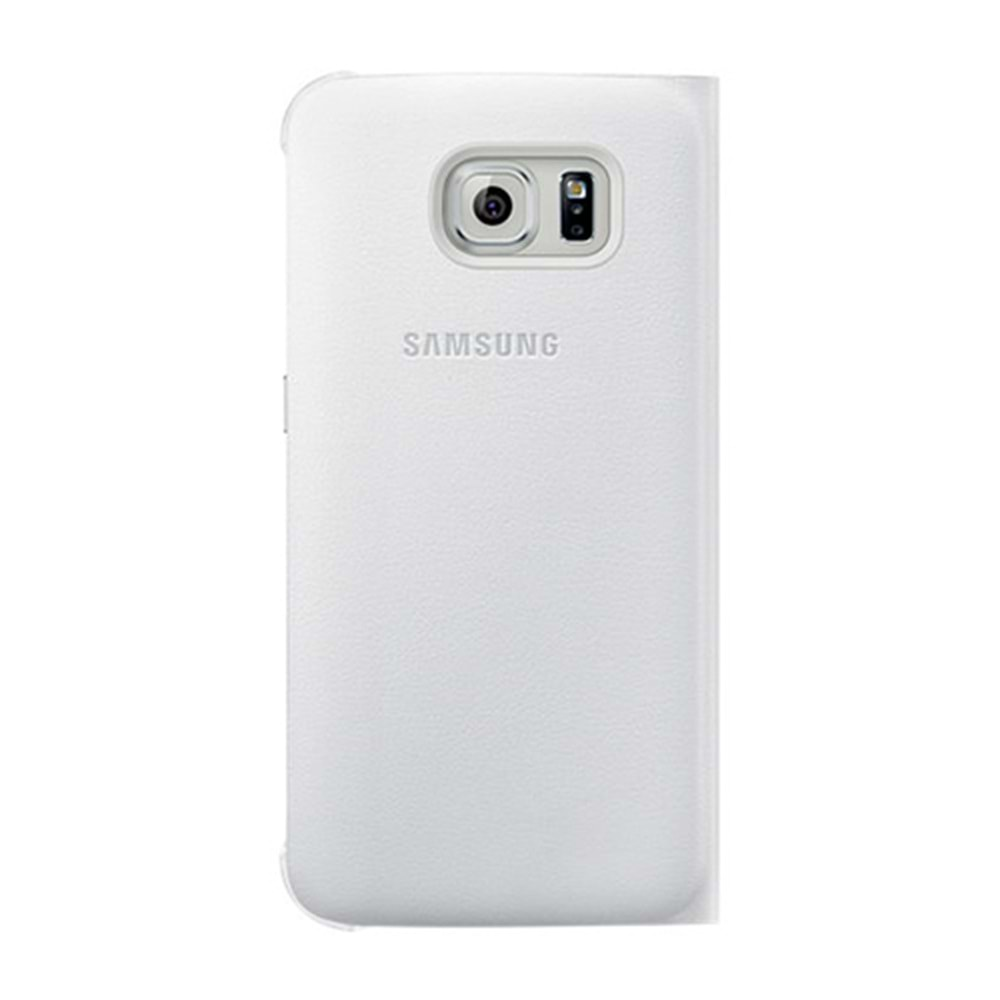 Samsung Galaxy S6 Orjinal S-View Cover Beyaz (Deri Görünümlü) - EF-CG920PW