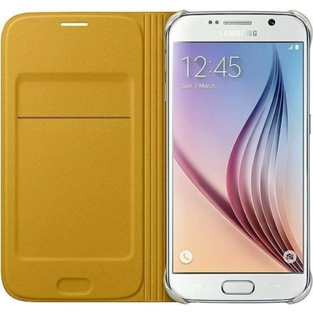 Samsung Galaxy S6 Flip Wallet (Deri Görünümlü) Orjinal Sarı EF-WG920PYEGWW