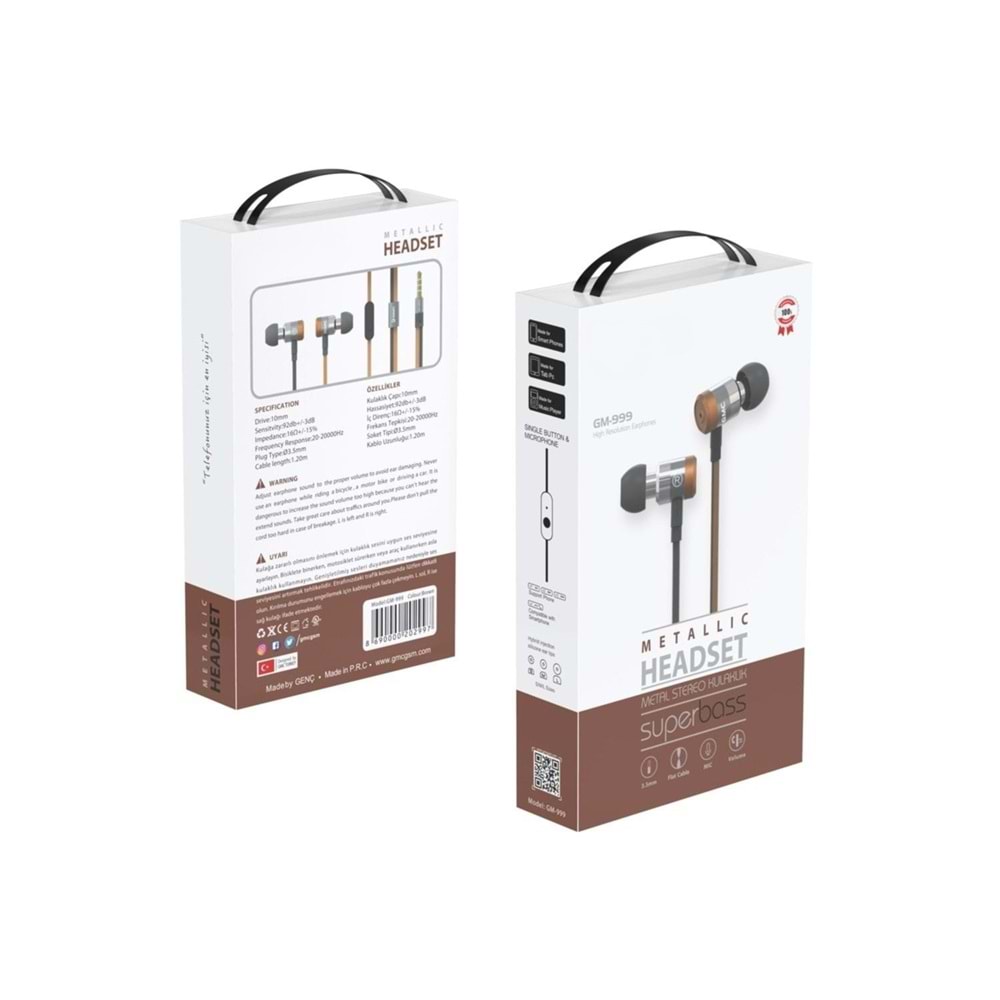 PDAteknoloji Metalik Stereo Mikrofonlu Kulaklık 1.2m Kahverengi GM-999K