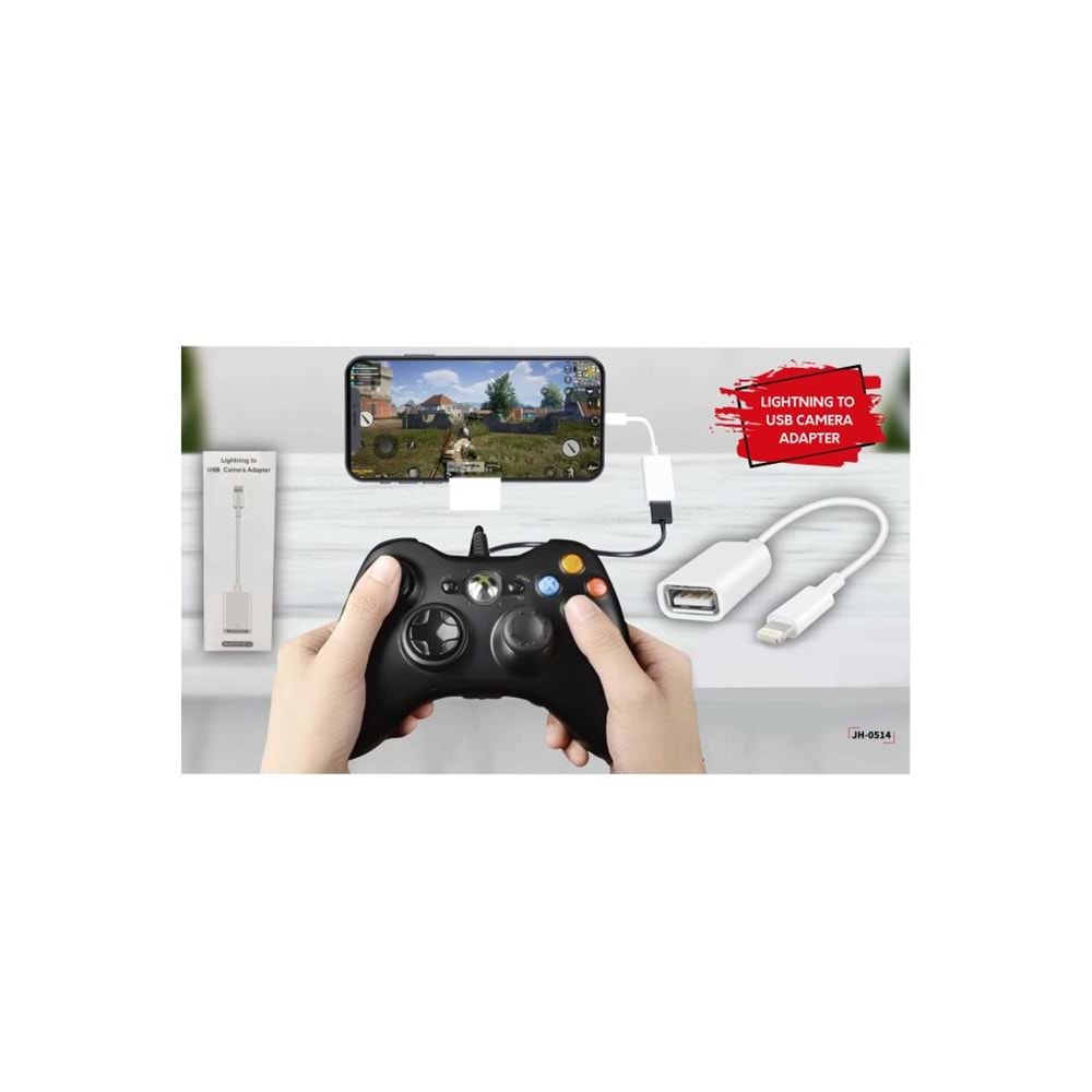 PDAteknoloji Lightning ile Uyumlu USB Adaptör (Flash Bellek-Mouse-Klavye Bağlamak İçin) Beyaz JH-0514