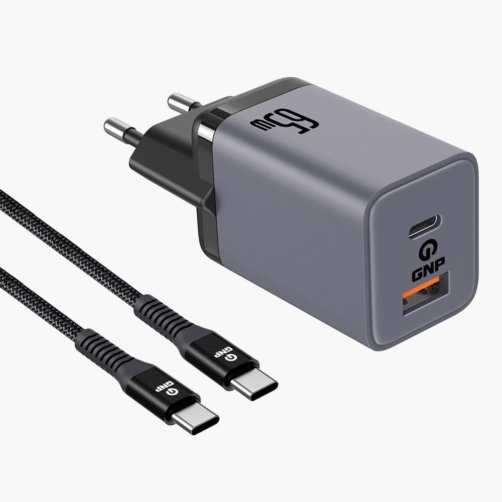 GNP 65W Type-C to Type-C Kablo ve Şarj Cihazı (GENPA Garantili)