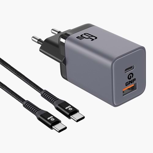 GNP 65W Type-C to Type-C Kablo ve Şarj Cihazı (GENPA Garantili)