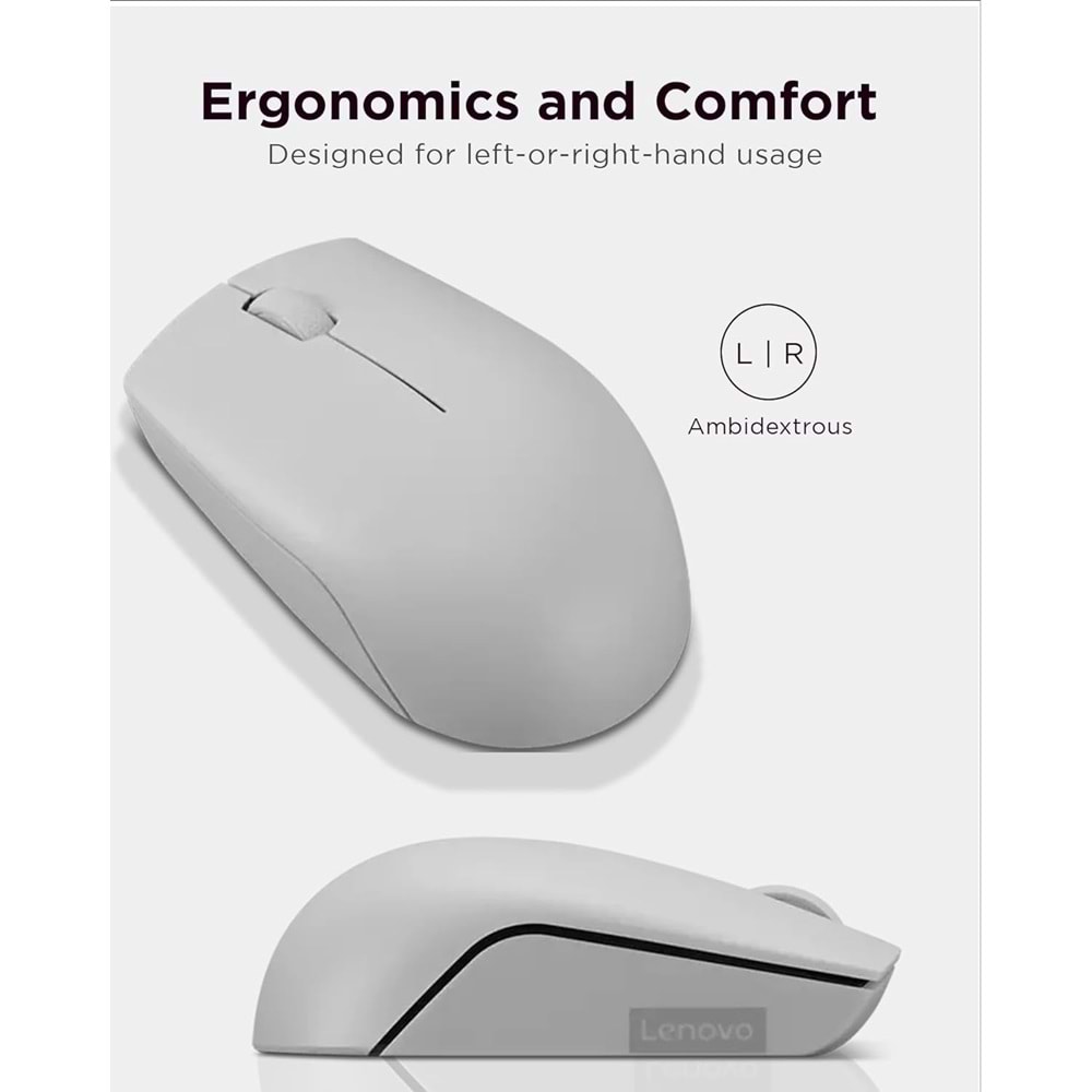 Lenovo 300 Kablosuz / Wireless Compact Mouse, Arktik Gri