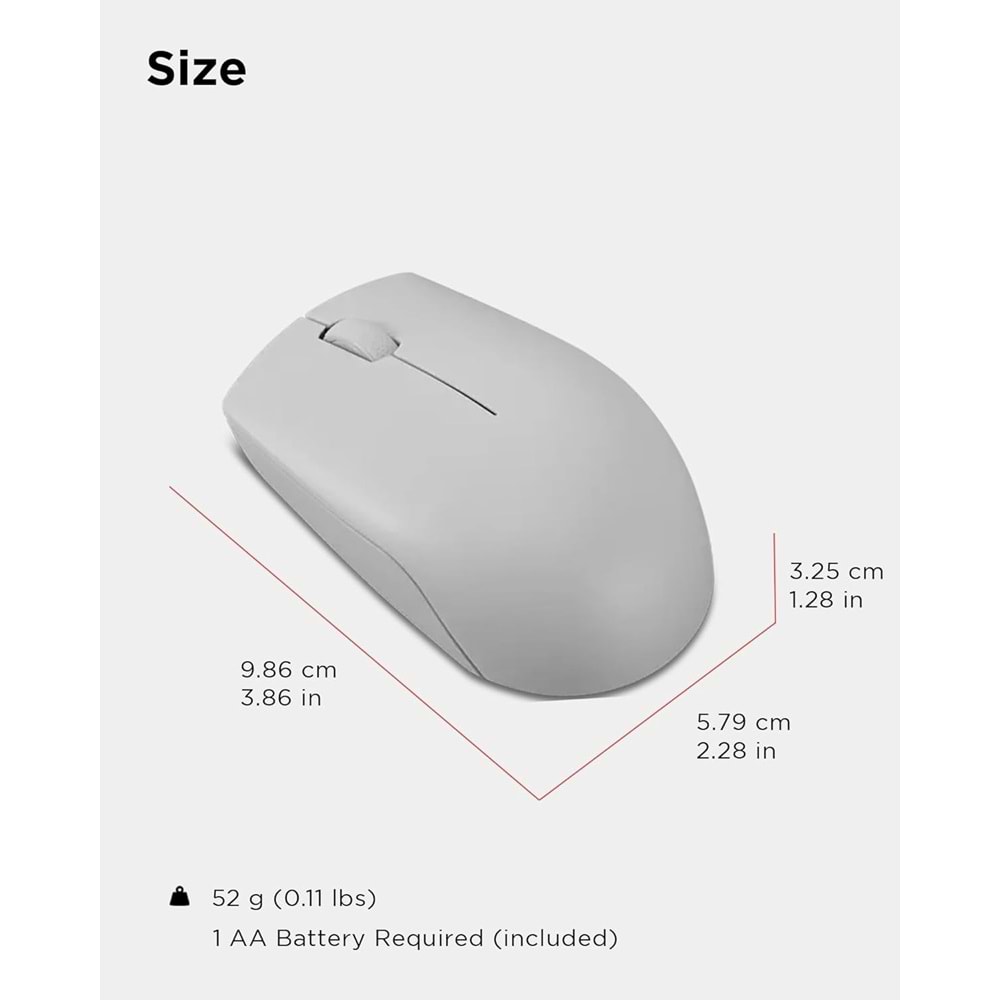 Lenovo 300 Kablosuz / Wireless Compact Mouse, Arktik Gri