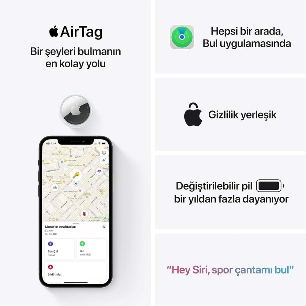 Apple Airtag Akıllı Takip Cihazı MX532TU/A - 1 adet (Apple Türkiye Garantili)