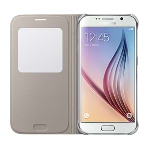Samsung Galaxy S6 Orjinal S-View Cover (Deri Görünümlü) - Altın EF-CG920PFEGWW (BU ÜRÜN OUTLETTİR )