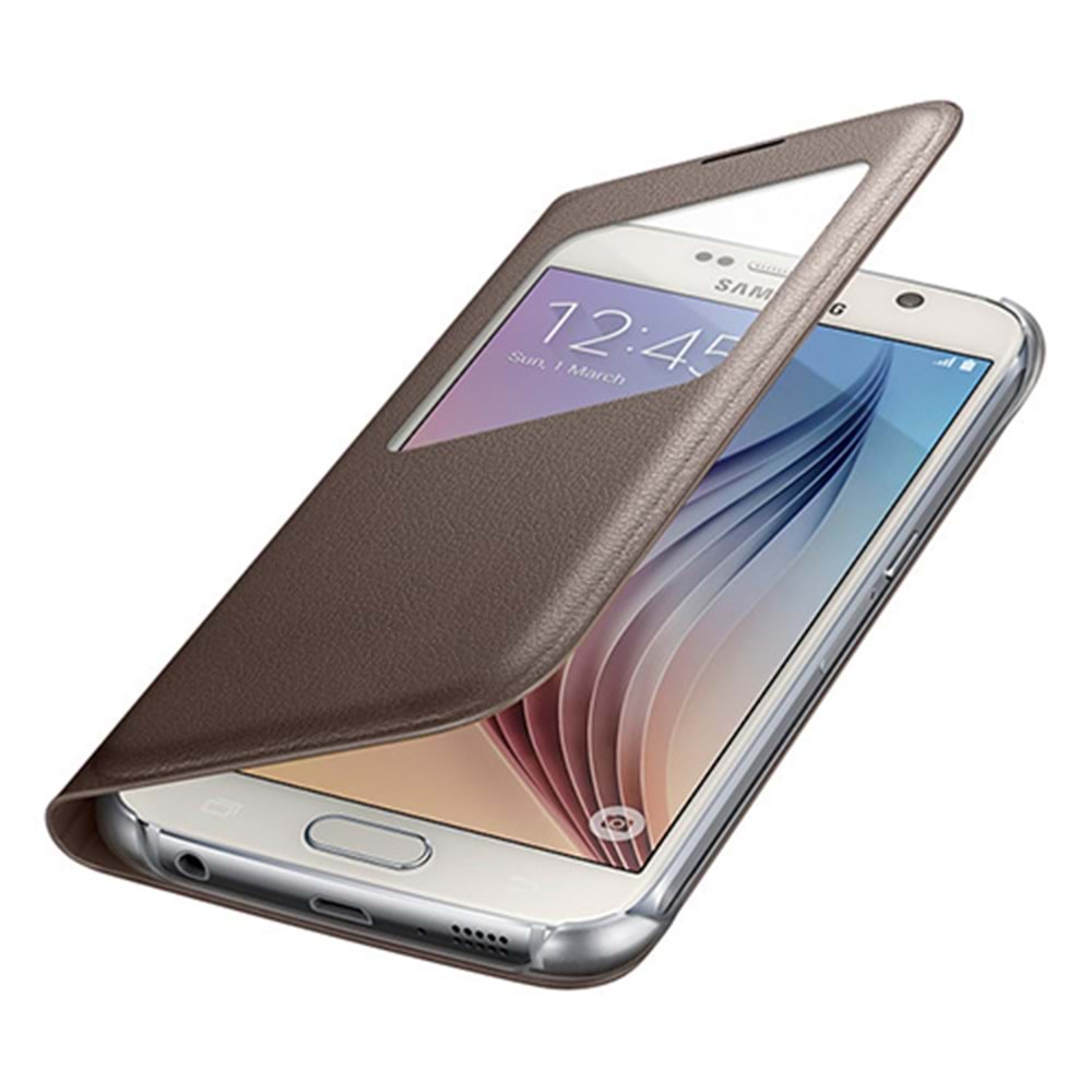 Samsung Galaxy S6 Orjinal S-View Cover (Deri Görünümlü) - Altın EF-CG920PFEGWW (BU ÜRÜN OUTLETTİR )