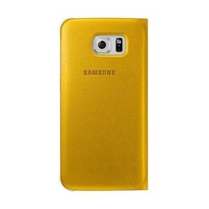 Samsung Galaxy S6 Orjinal S-View Cover (Deri Görünümlü) - Sarı EF-CG920PYEGWW (Outlet)