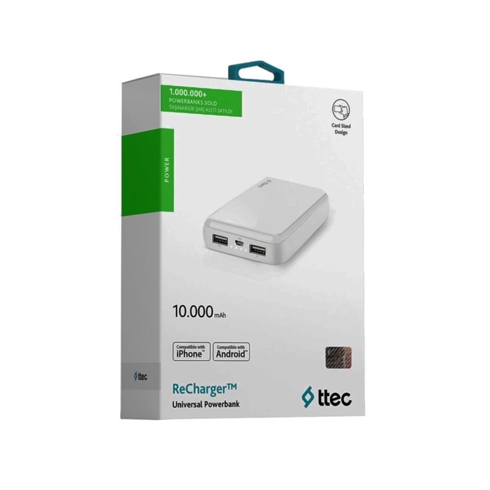 OUTLET Ttec ReCharger S 2A Powerbank 10000 mAh Beyaz - 2BB174B (BU ÜRÜN OUTLETTİR)
