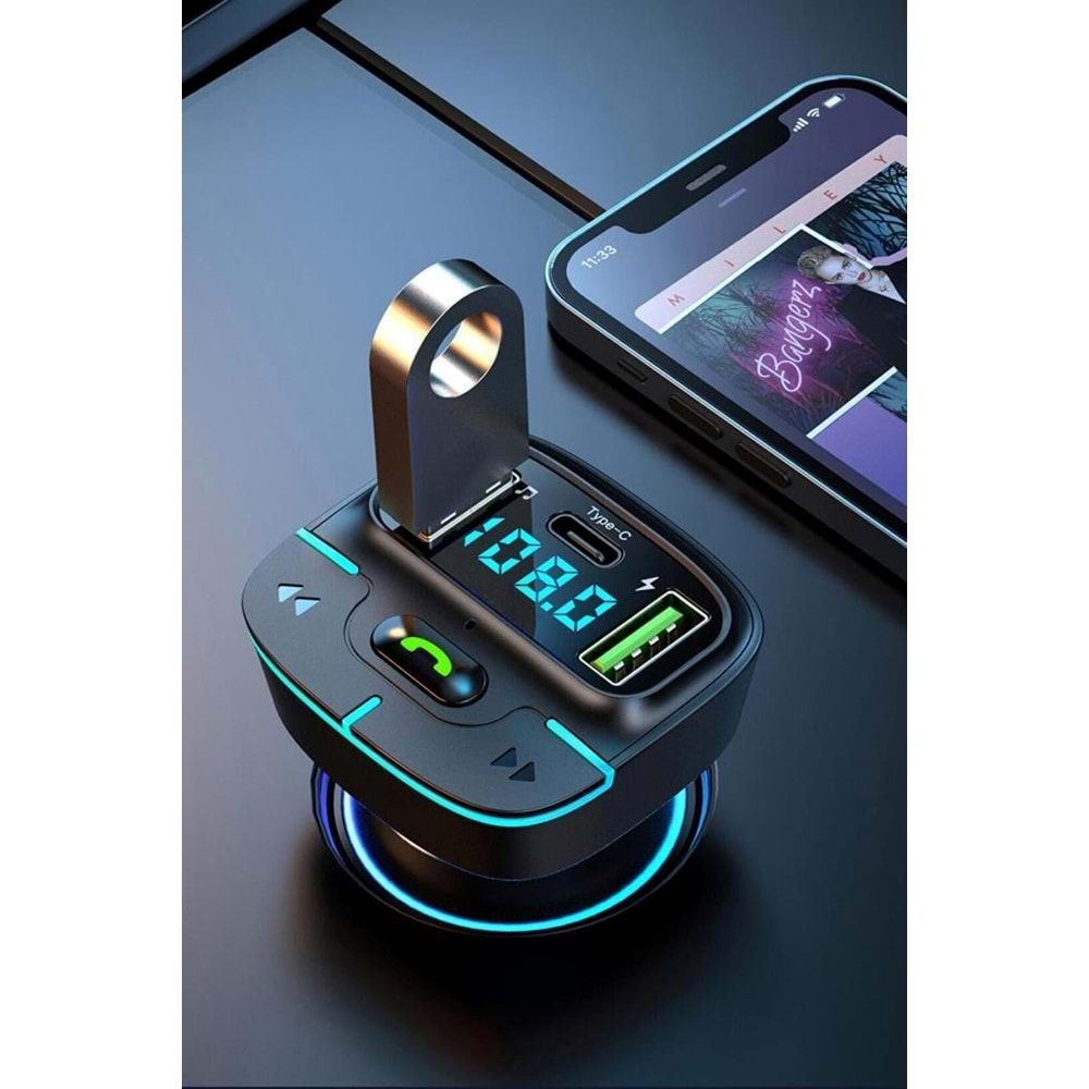PDAteknoloj F9 Araç Fm Transmitter 5.3 Bluetooth Araç Kiti Usb Type-C Hızlı Şarj Çıkışlı Çakmaklık Girişli (BU ÜRÜN OUTLETTİR)