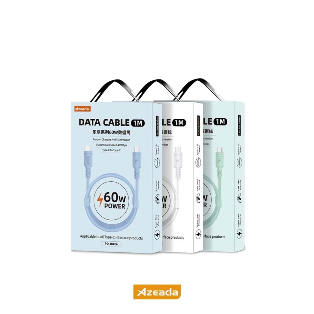 PDAteknoloji Azeada 60W Type-C to Type-C Şarj ve Data Kablosu 1m Beyaz PD-B82AB